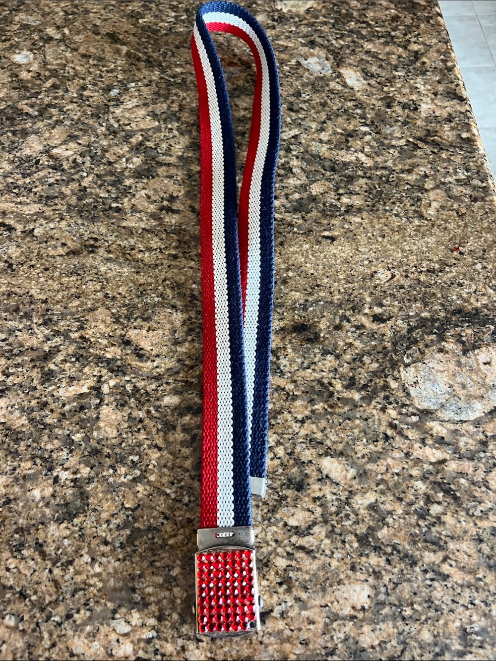 Vintage Red White Blue Rhinestone Buckle Belt
